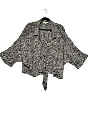 Umgee Plus Animal Print Metallic Detail Button Front Boxy Tie Blouse Top size 1X